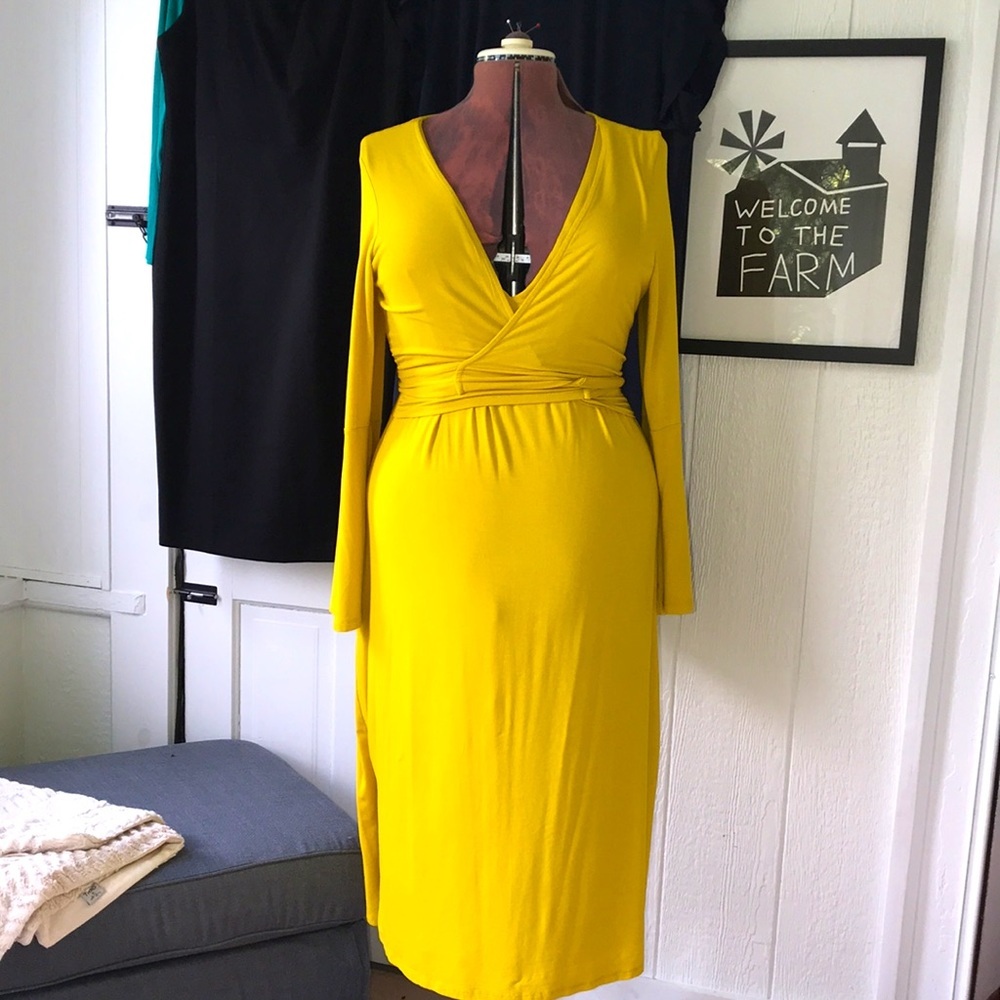 Eloquii Yellow Long Sleeve Wrap Dress - Picture 2 of 8